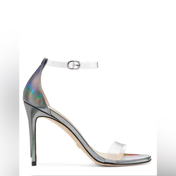 Stuart Weitzman holographic gunmetal NUDISTCURVE 100 stiletto heels size 9.5 new - Picture 3 of 8